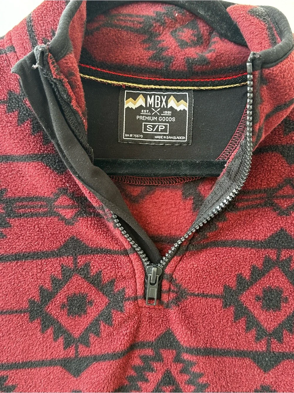 MBX Men's Burgundy Aztec Half-Zip Fleece Pullover